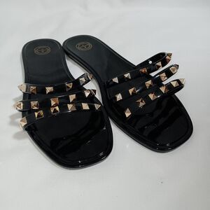 Reserved Footwear Black Sandals Gold Studded Women's Size 10